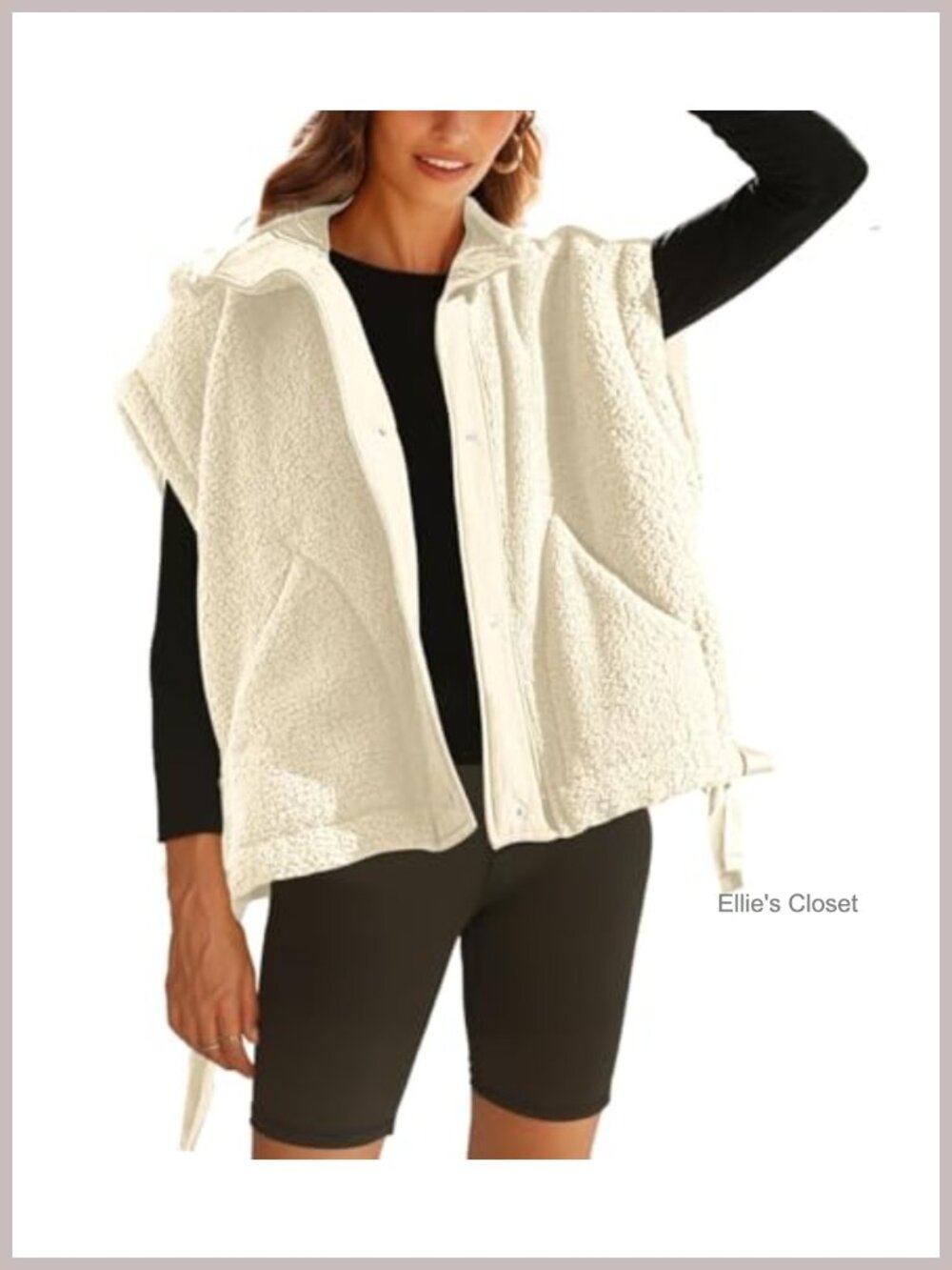 Oversized Sherpa Fleece Vest Sleeveless Button Front Loose Fit